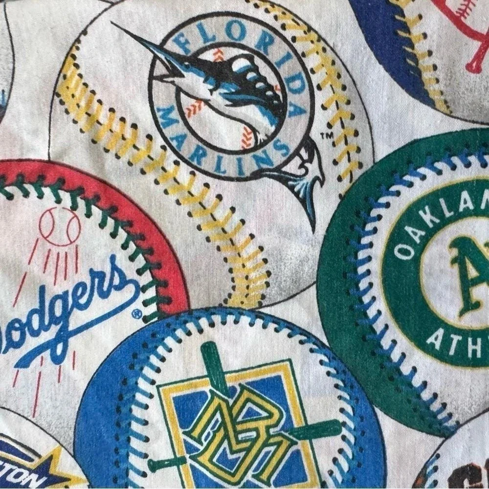 VTG 90s Sheet Major League Baseball Flat Team Logos Baseballs MLB Fandom Bibb Co